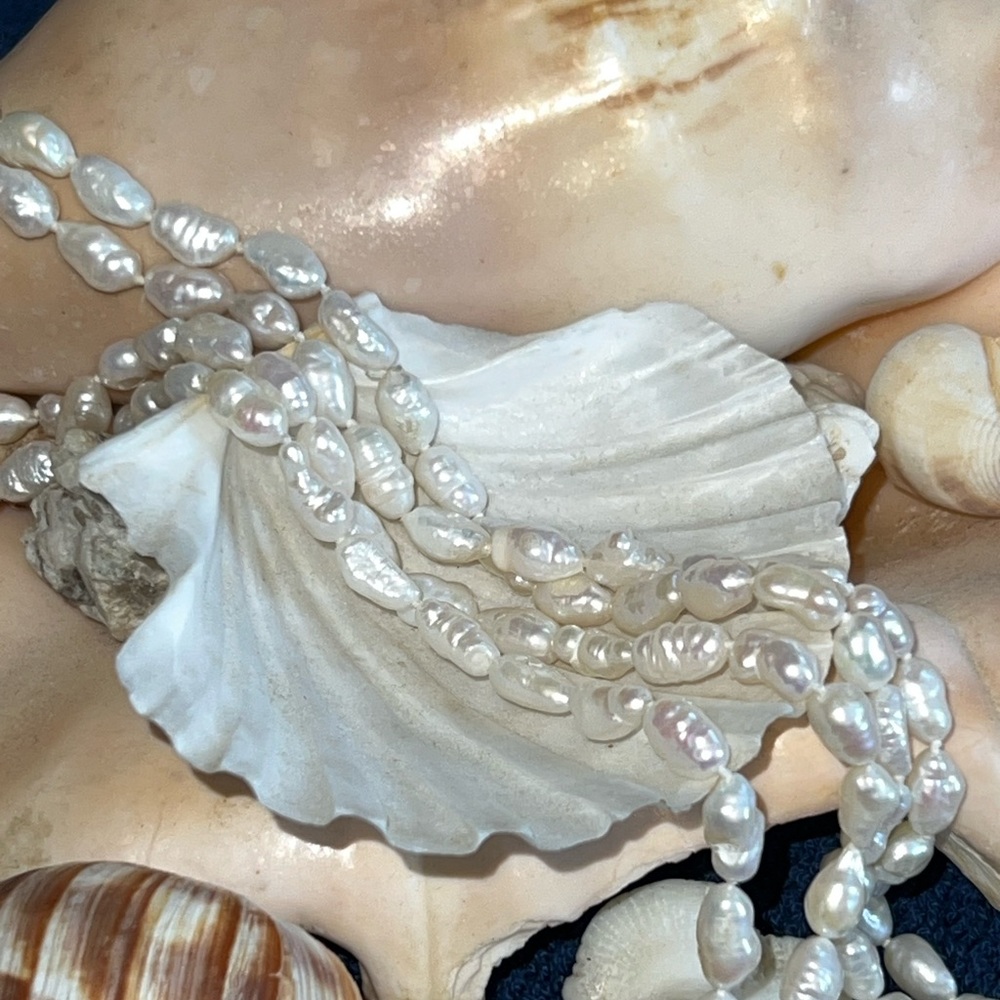 33” Small White “Rice” Pearls  - Hand-Knotted, Never-Worn -Versatile